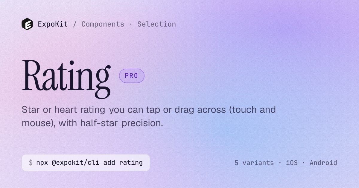 Rating — React Native component for Expo — ExpoKit