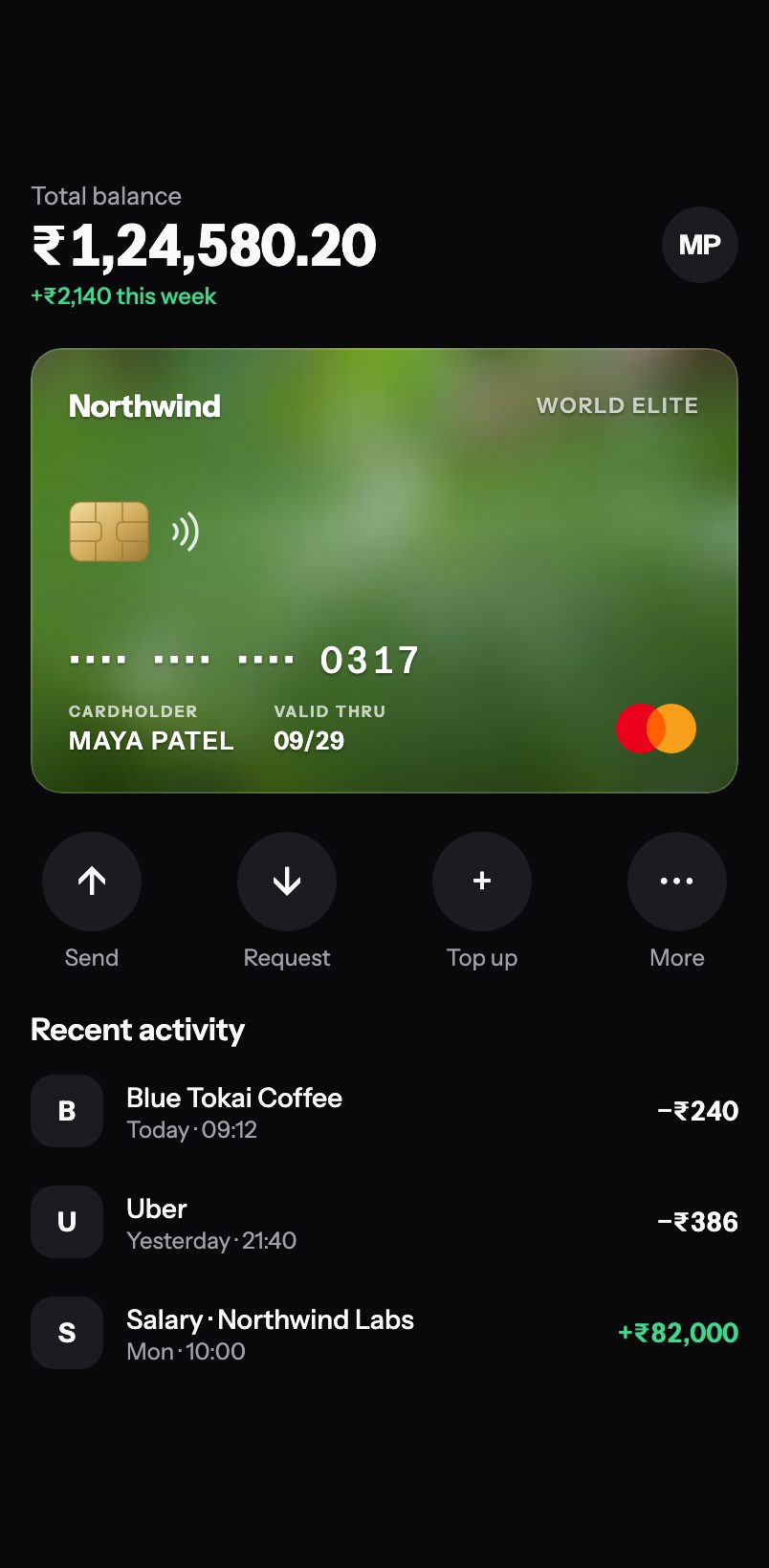 Payment Card screen
